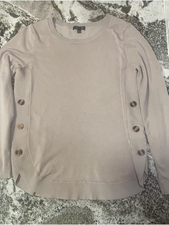 Lety & Me Sweaters - Taupe Crewneck Sweater with Side Button Detail